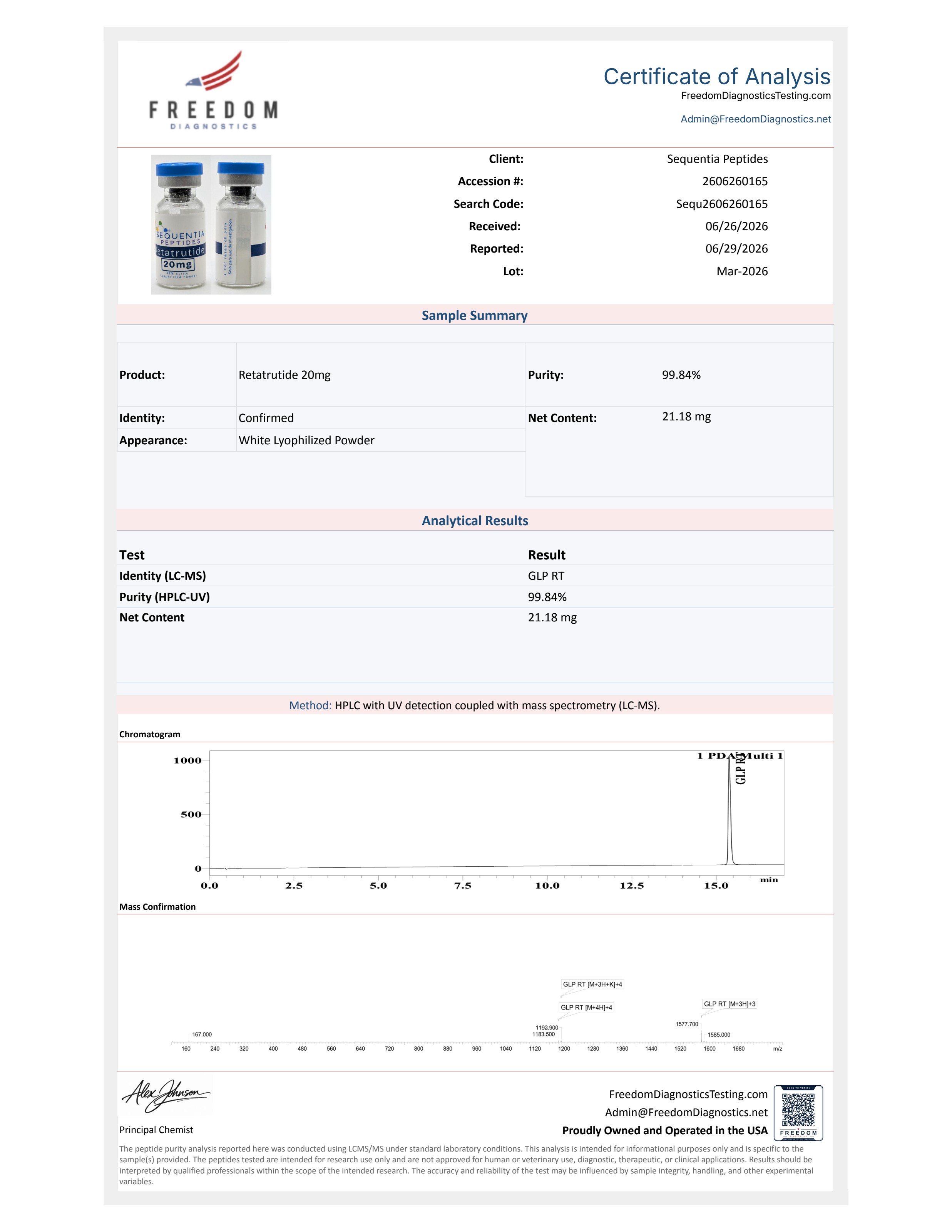 Original COA - Retatrutide 20mg
